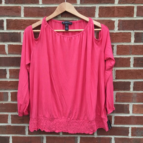 INC International Concepts Cold Shoulder Top Coral Pink Size 0X Smocked - Picture 2 of 8